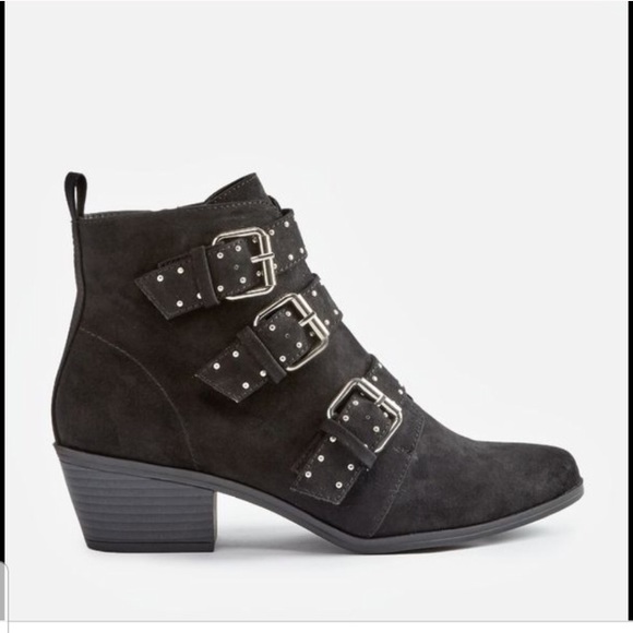 JustFab Shoes - JustFab Bootie Black/Buckles/Studs Size 9.5